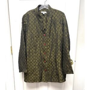 Coldwater Creek Jacket Blazer Olive Green Quilted Mandarin Collar Womens Size XL